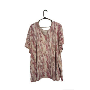 Roaman's Short Sleeve Print Notch Neck Tunic T-Shirt Top Size 4X Pink & Red 30"L